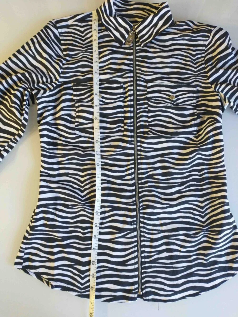 Michael Kors Zebra Print Zip-Front Roll-Tab Utility Lightweight Blouse XS